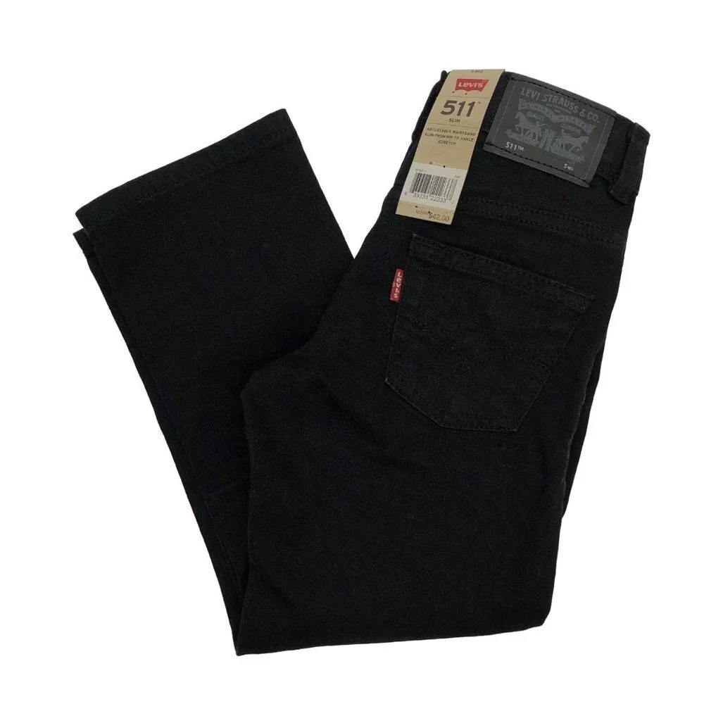 LEVI'S 511 SLIM BOY BLACK ADJUSTABLE WAISTBAND DENIM SIZE 5 REG‎ NWT